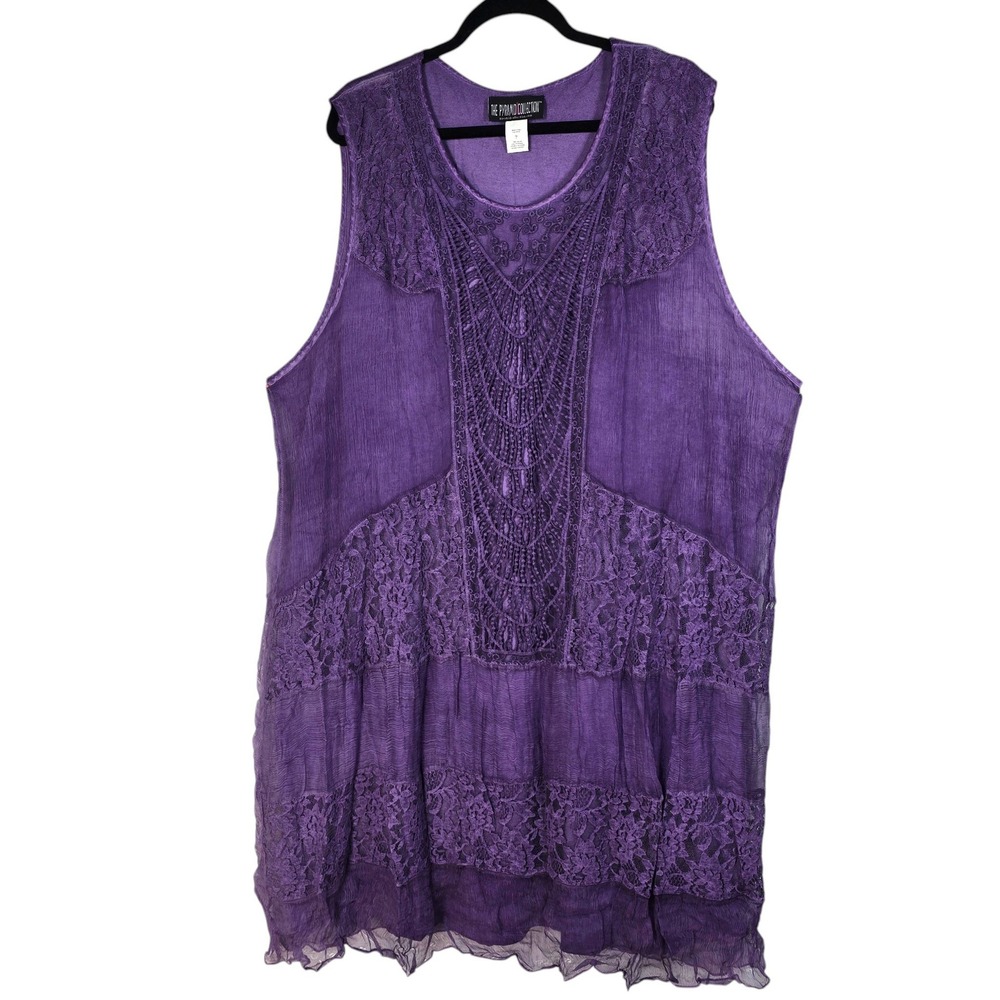 The Pyramid Collection Purple Silk Lace Tunic Dress Sleeveless Plus Size 3X Boho
